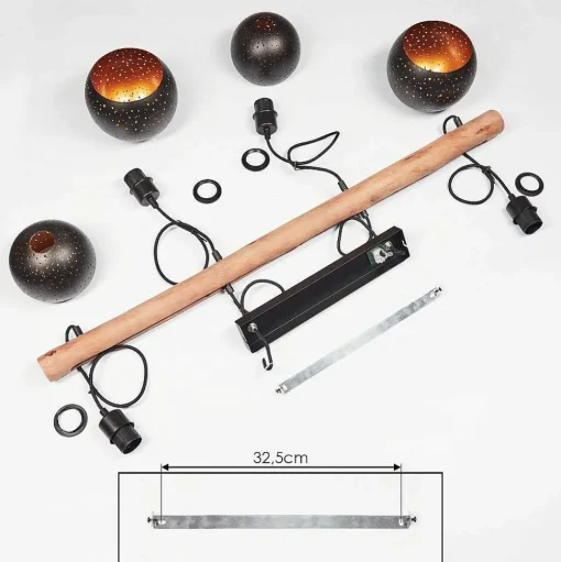 Suspension Imana Bois Clair, Noir, 4 Lumieres