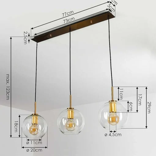 Suspension Karo Laiton, Noir, 3 Lumieres