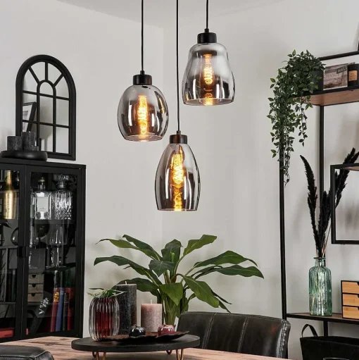 Suspension Kenong Fume, Noir, 3 Lumieres