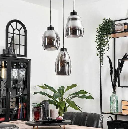 Suspension Kenong Fume, Noir, 3 Lumieres