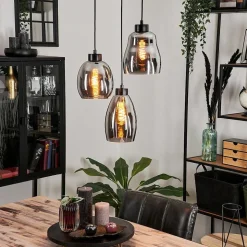 Suspension Kenong Fume, Noir, 3 Lumieres