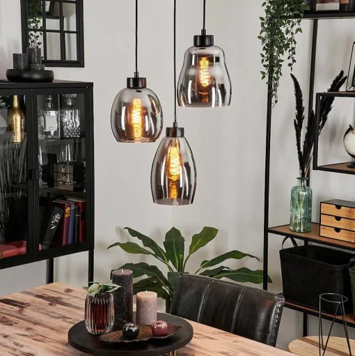 Suspension Kenong Fume, Noir, 3 Lumieres