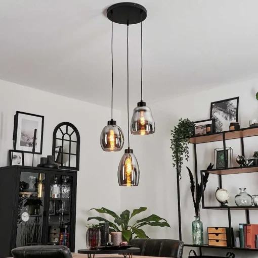 Suspension Kenong Fume, Noir, 3 Lumieres
