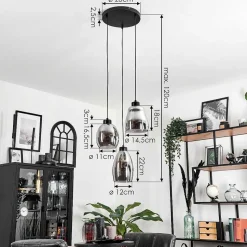 Suspension Kenong Fume, Noir, 3 Lumieres