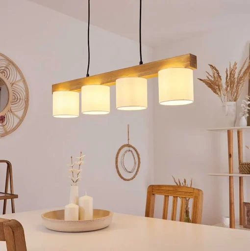 Suspension Malimea Ecru, Noir, 4 Lumieres