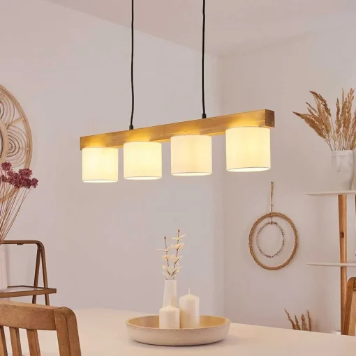 Suspension Malimea Ecru, Noir, 4 Lumieres
