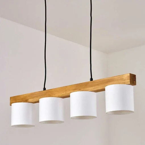 Suspension Malimea Ecru, Noir, 4 Lumieres