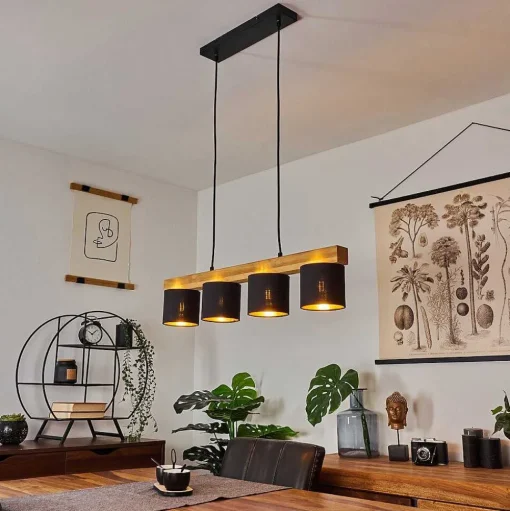 Suspension Malimea Ecru, Noir, 4 Lumieres