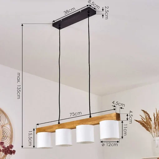 Suspension Malimea Ecru, Noir, 4 Lumieres