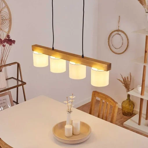 Suspension Malimea Ecru, Noir, 4 Lumieres