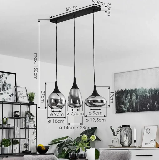 Suspension Maynal Noir, 3 Lumieres