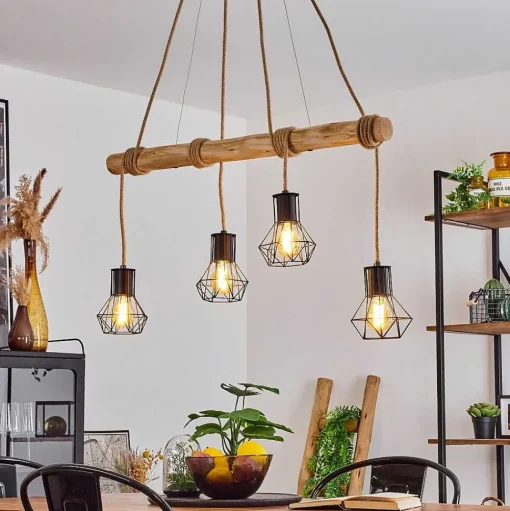 Suspension Mechaico Ecru, Noir, 4 Lumieres