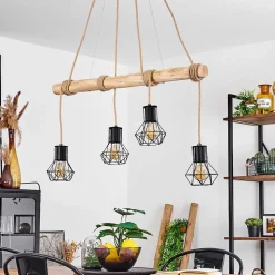 Suspension Mechaico Ecru, Noir, 4 Lumieres