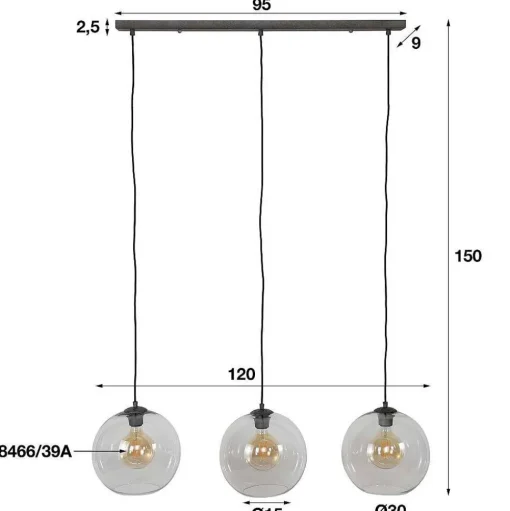 Suspension Minhe Argent Oxyde, 3 Lumieres