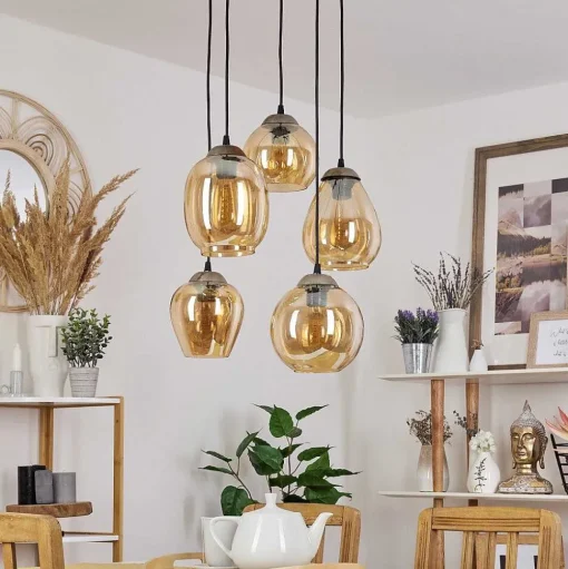 Suspension Nanami Argent Oxyde, Or, 5 Lumieres