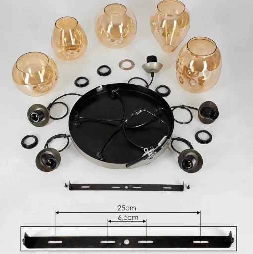 Suspension Nanami Argent Oxyde, Or, 5 Lumieres