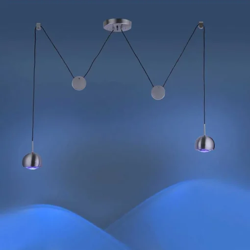 Suspension Paul Neuhaus Q-Adam Led Acier Inoxydable, 2 Lumieres, Telecommandes, Changeur De Couleurs