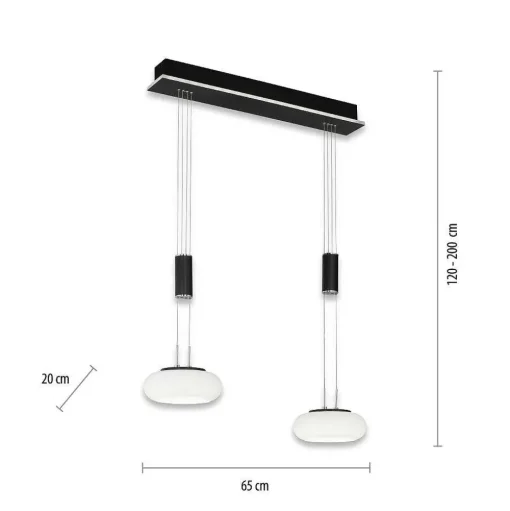 Suspension Paul Neuhaus Q-Etienne Led Noir, 2 Lumieres, Telecommandes