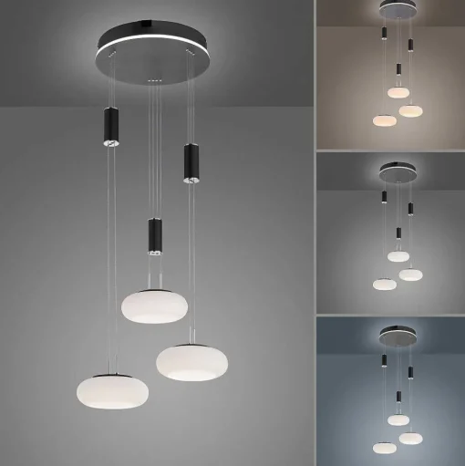 Suspension Paul Neuhaus Q-Etienne Led Noir, 3 Lumieres, Telecommandes