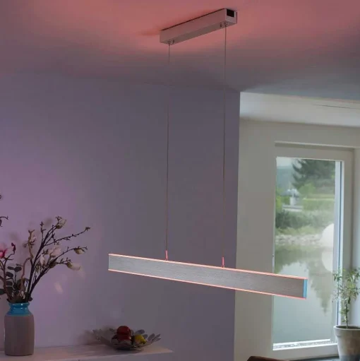 Suspension Paul-Neuhaus Q-Adriana Led Aluminium, 2 Lumieres, Telecommandes