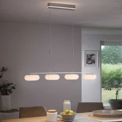 Suspension Paul-Neuhaus Q-Etienne Led Acier Brosse, 4 Lumieres, Telecommandes