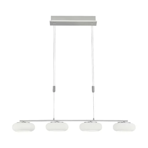 Suspension Paul-Neuhaus Q-Etienne Led Acier Brosse, 4 Lumieres, Telecommandes