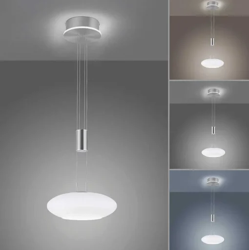 Suspension Paul-Neuhaus Q-Etienne Led Acier Brosse, 2 Lumieres, Telecommandes