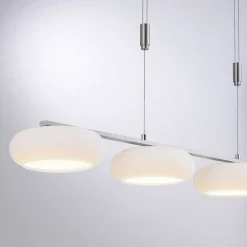 Suspension Paul-Neuhaus Q-Etienne Led Acier Brosse, 4 Lumieres, Telecommandes