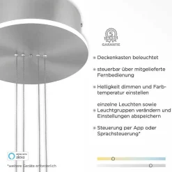 Suspension Paul-Neuhaus Q-Etienne Led Acier Brosse, 2 Lumieres, Telecommandes