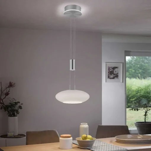 Suspension Paul-Neuhaus Q-Etienne Led Acier Brosse, 2 Lumieres, Telecommandes