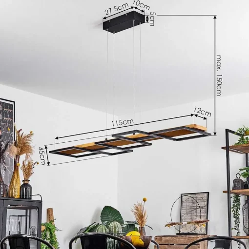 Suspension Pompu Led Bois Clair, Noir, 1 Lumiere