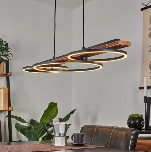 Suspension Pompu Led Brun, Noir, 3 Lumieres