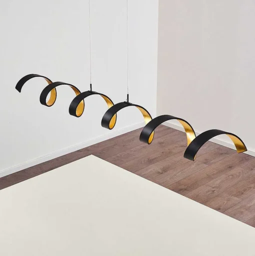 Suspension Rezat Led Noir Dore, 6 Lumieres