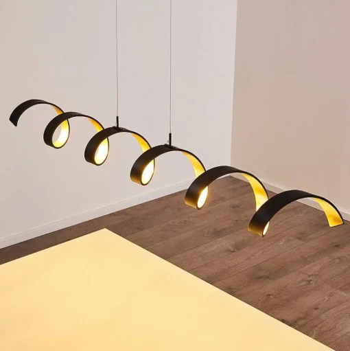 Suspension Rezat Led Noir Dore, 6 Lumieres
