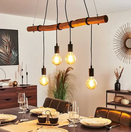 Suspension Seegaard Bois Clair, Noir, 4 Lumieres