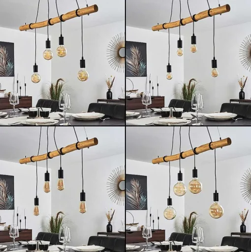 Suspension Seegaard Bois Clair, Noir, 4 Lumieres