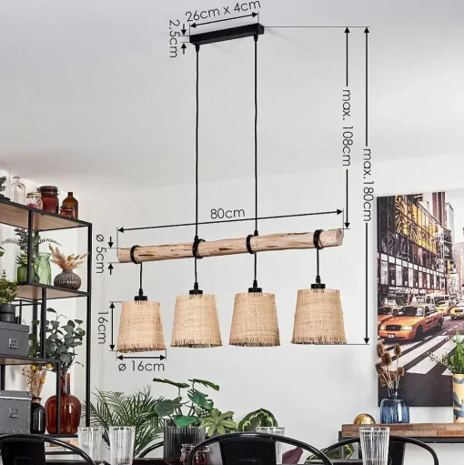 Suspension Soungou Ecru, Noir, 4 Lumieres