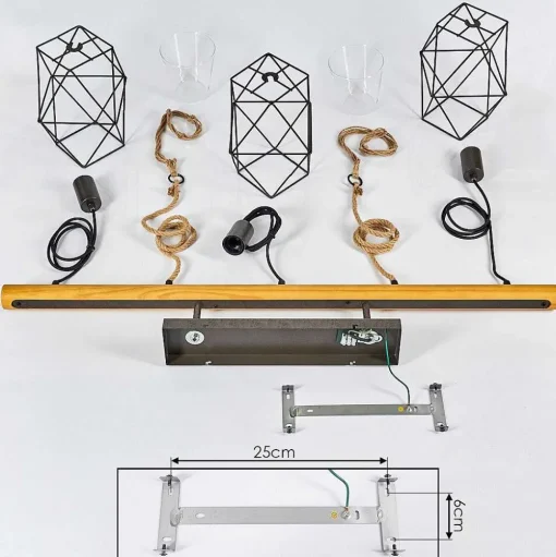 Suspension Taheramo Bois Clair, Noir, 3 Lumieres