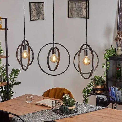 Suspension Tercel Brun Fonce, Nickel Mat, Noir, 3 Lumieres