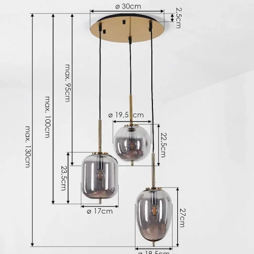 Suspension Verbania Laiton, 3 Lumieres