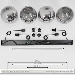 Suspension Verre 30 Cm Koyoto Clair, Fume, 4 Lumieres