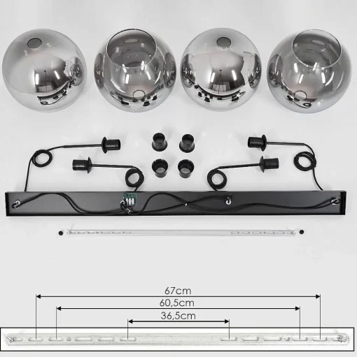 Suspension Verre 30 Cm Koyoto Clair, Fume, 4 Lumieres