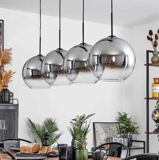 Suspension Verre 30 Cm Koyoto Clair, Fume, 4 Lumieres