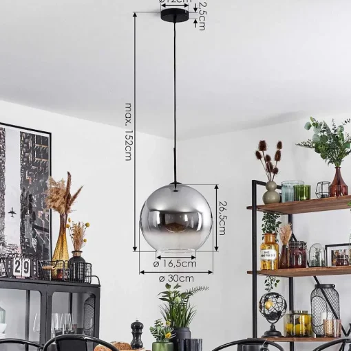 Suspension Verre 30 Cm Koyoto Clair, Fume, 1 Lumiere