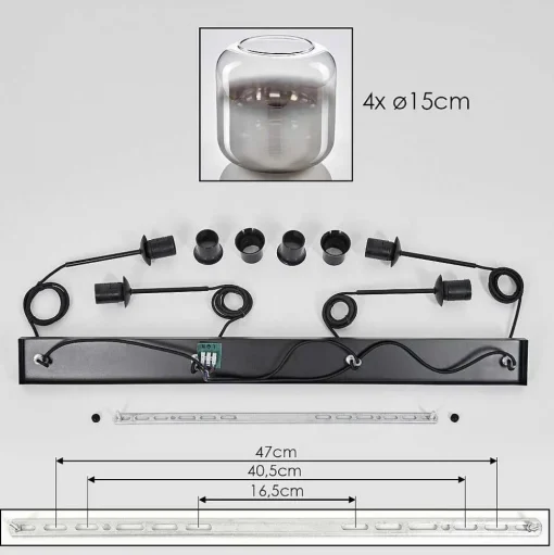 Suspension Verre 15 Cm Lauden Clair, Fume, 4 Lumieres