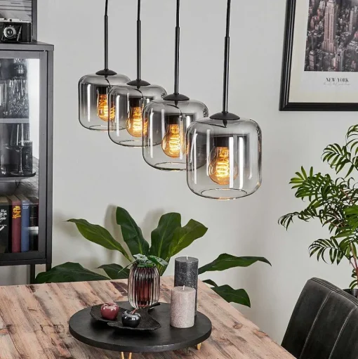 Suspension Verre 15 Cm Lauden Clair, Fume, 4 Lumieres