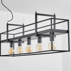 Suspension Victorine Chrome, Noir, 5 Lumieres