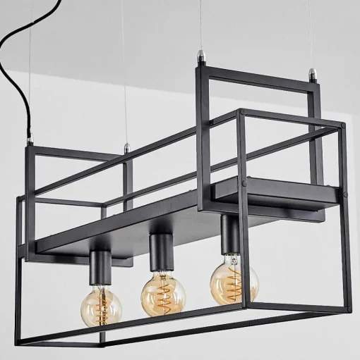 Suspension Victorine Chrome, Noir, 3 Lumieres