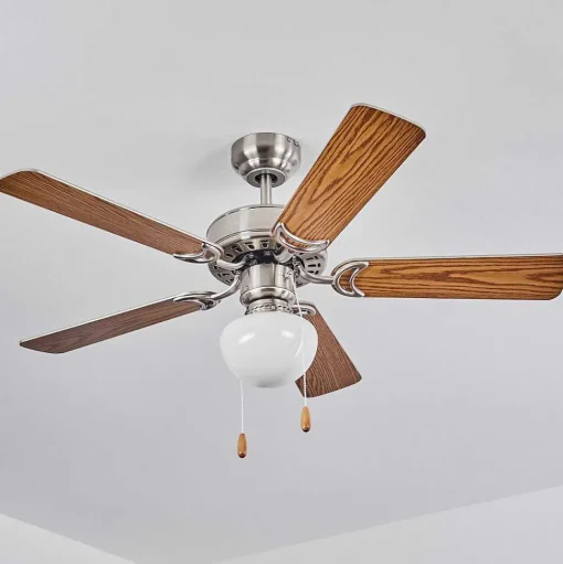 Ventilateur De Plafond Apiao Brun, Couleur Bois, Argente, 1 Lumiere