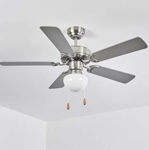 Ventilateur De Plafond Apiao Brun, Couleur Bois, Argente, 1 Lumiere